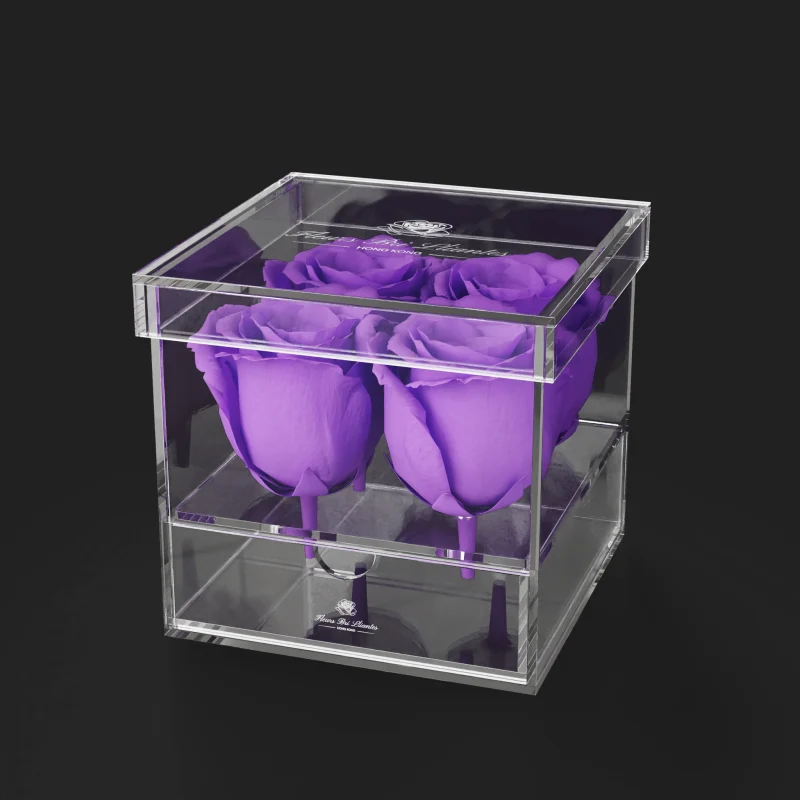 Acrylic Flower Box With Drawer Sqaure-S2D